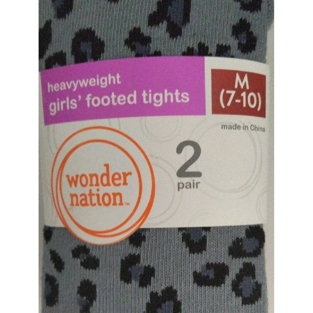 Wonder Nation Girls Footed Tights Black And Gray Leopard Print Girls New M 7-10